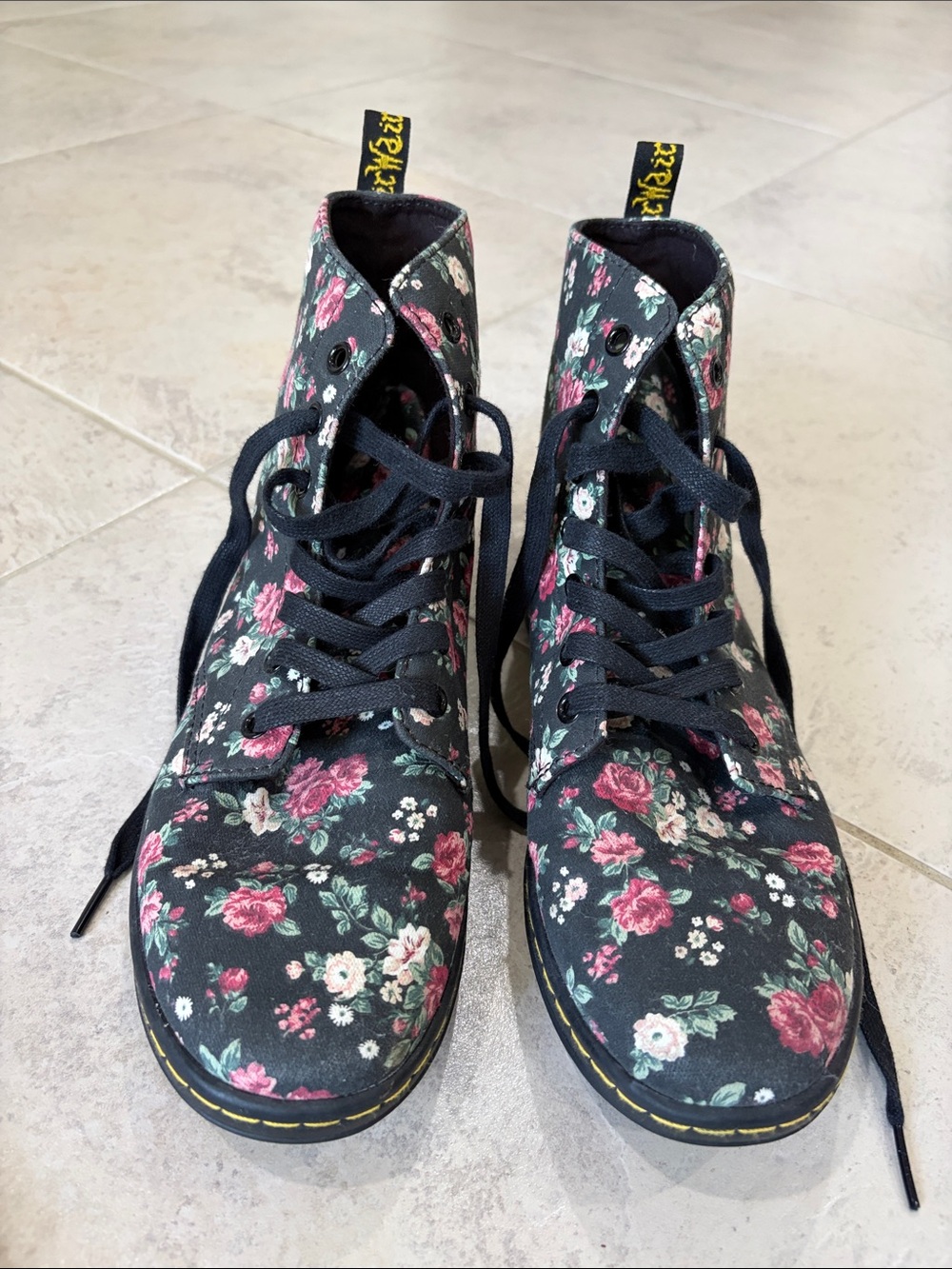 Dr. Martens AirWair  Black Floral Lace-Up Combat Boots